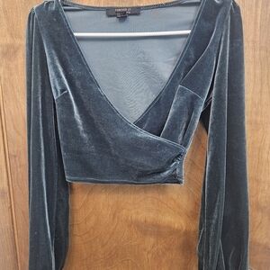 Crop Top - Deep Blue Green Velvet